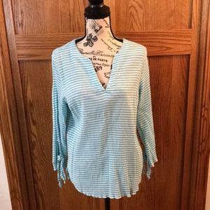 Michael Kors Size L Turquoise and White Blouse
